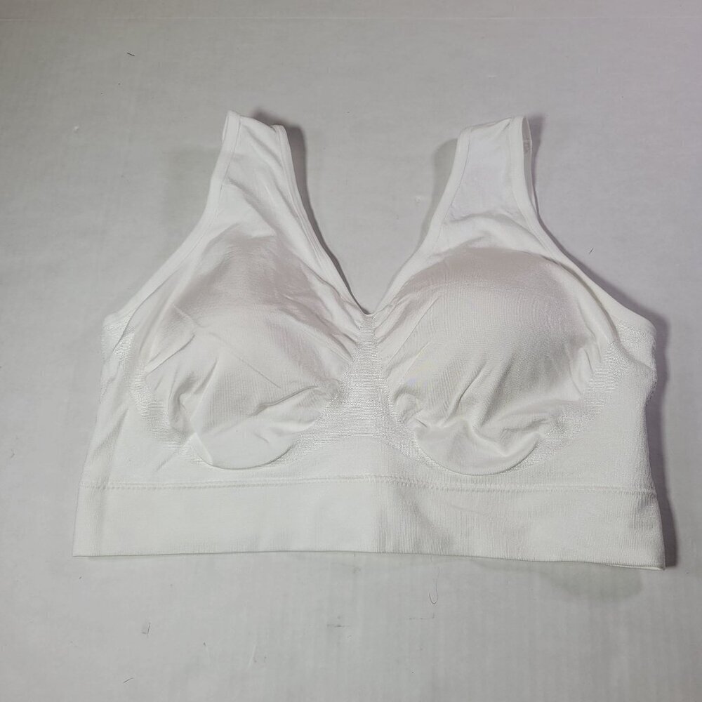 TrueKind White Everyday Throw-On Wireless Bralette #91404 Size L